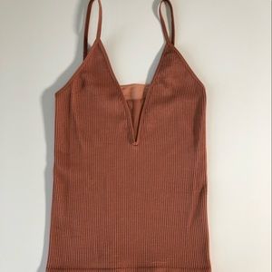 Pink/orange Free People fitted tank with flattering mesh v-neck detail (NWOT)